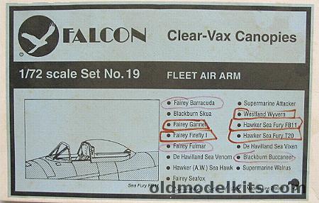 Falcon 1/72 Clear-Vax Upgrade Canopies Barracuda/Skua/Gannet/Firefly/Fulmar/Sea Venom/Sea Hawk/Seafox/Attacker/Wyvern/Sea Fury2x/Sea Vixen/Buccaneer/Walrus, 19 plastic model kit